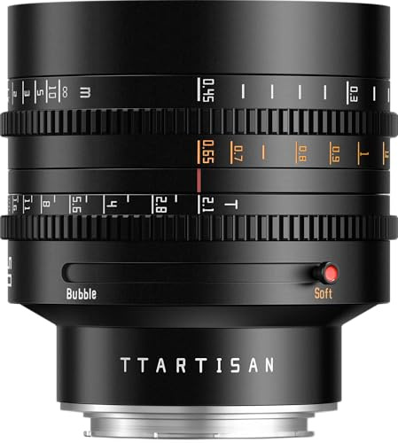 TTARTISAN Objetivo Cine de formato completo T2.1 de 50 mm, enfoque manual Bubble & Soft Dual Bokeh Design, DeClick Aperture, compatible con cámaras de montaje en L