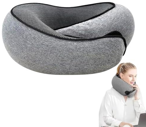LUPATDY Coussin de nuque, en mousse à mémoire de forme, réglable à 360°, avec masque pour les yeux et bouchons d'oreilles, coussin de voyage orthopédique pour avion, voiture, train (gris clair)