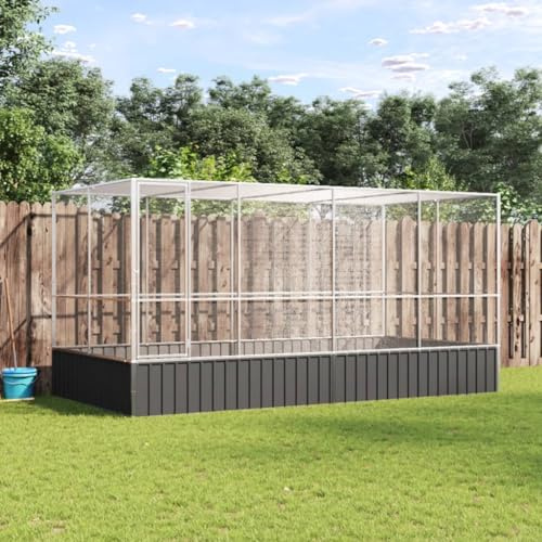 Mokuyary - Aviario con extensión (418 x 207 x 212 cm, acero, pajarera exterior jaula para pájaros, canarios, pinzas, periquitos ondulados, indeseparables