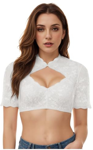 Dirndl damblus, vit med vingärmar och spets, elegant traditionell blus, traditionella dirndlblusar för Oktoberfest kostym och karneval, spetsblus och traditionell blus 2026