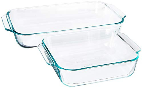 Pyrex Clear Glass Baking Dishes Set – Models 233 (3-Qt) Rectangular and 222 (2-Qt) Square – Glass Oven Bakeware – Perfect for Brownies, Caseroles, and so much More - Made in USA