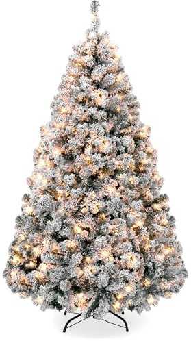 Best Choice Products 7.5ft Pre-Lit Artificial Christmas Tree Twinkling LEDs, Snow Flocked Design Pine Tree, Full Appearance Lighted Snowy w/Easy Assembly, 550 Lights, 1,346 Tips Metal Stand