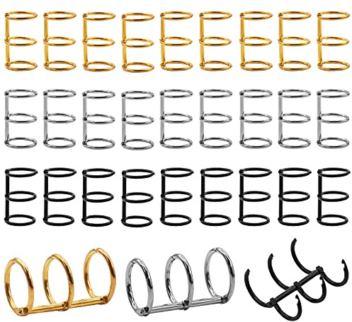 Mardatt 30Pcs 3 Ring Metal Loose Leaf Binders Book Rings Snap Split Hinged for Notebook, Diary, Photo Album, Binding Spines Combs, 20mm (Gold, Silver, Black)