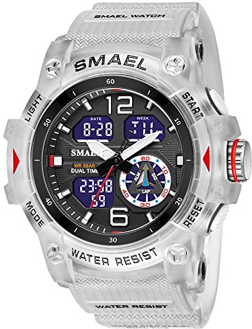 AIMES Herrklockor sport utomhus vattentät militärklocka analog digital sportklocka elektronisk taktisk arméklockor för män datum multifunktion LED larm stoppur