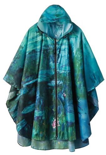 SaphiRose Adults Rain Poncho Waterproof Raincoat Hood with Pocket (Monet Water Lilies)