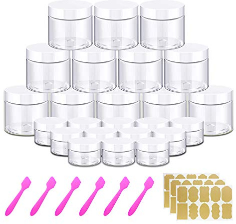 120 ml resebehållare 12 st + 12 st 20 g/20 ml provbehållare 24-pack resepannor, kosmetisk burk, små plastburkar med lock för läppskrub, kroppssmör, kräm, slime, hantverksförvaring | Resekrukor, kosmetisk burk, små plastburkar med vita lock för läppskrub, kroppssmör, kräm, slime, hantverksförvaring