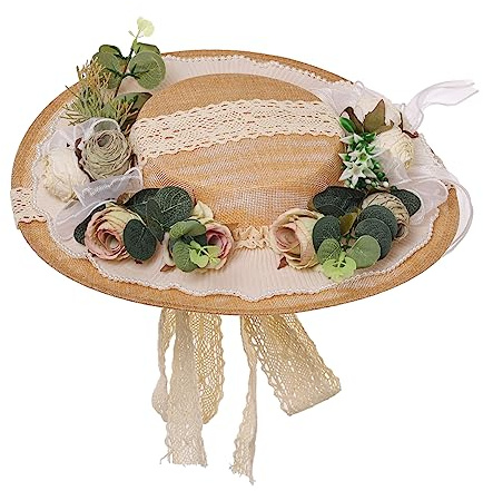 COSDREAMER Chapeau de Soleil Victorien pour Filles et Femmes avec Fleurs Lolita, Chapeaux de Plage, Beige, Taille Unique
