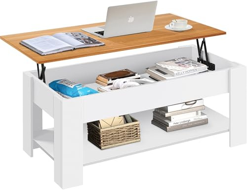 Coffee Table With Storage, Lift Up Coffee Table For Living Room, Wooden Coffee Tables With 1 Shelf Large Hidden Storage Lift-Top Sofa End Tea Table for Living Room Furniture,100L x 50W x (42-57) H cm