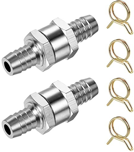 2 Stück 8mm Kraftstoff Rückschlagventil, rückschlagventil, Aluminium Rückschlagventil mit 10mm Federklammer, für Benzin Dieselöl Wasser, Vergaser- und Niederdruck-Kraftstoffsysteme.