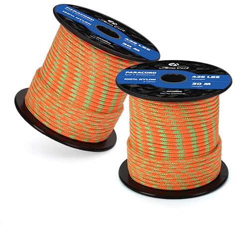 Abma Cord Paracord 425 lbs 3mm 100% Nylon 30M - Neon Orange & Neon Green