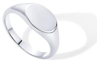 PAVOI Rhodium Plated Pinky Signet Ring for Women | Lightweight Statement Bands | Chunky Signet Stackable Rings | Size 3