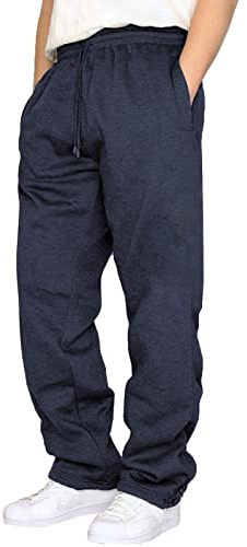 Joggingbyxor för män, breda och säckiga mjukisbyxor i bomull, vida ben, elastisk midja, långa sportbyxor för män, vintervarma träningsbyxor med fickor