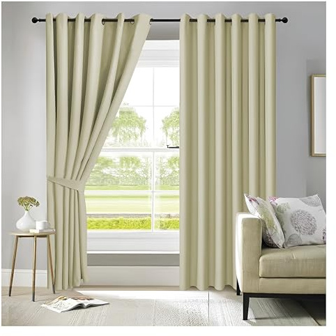 APEX FURNISHINGS Beige Blackout Curtains for Bedroom 108 Inch Drop Thermal Insulated Eyelet Curtains & Drapes for Window Treatment & Living Room, 2 Panels (90x108 Inches)