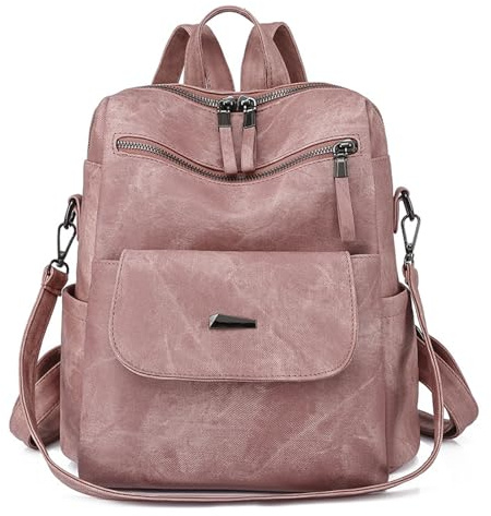 Sacs à Dos Mode pour Femmes Anti-Vol Décontracté Sacs D'école, Femmes Sac à Dos Étanche Portés Dos en PU Cuir, Sac a Dos College, Rétro Dames Sac à Dos pour Voyage Scolaire Randonnée Travail (Rose)