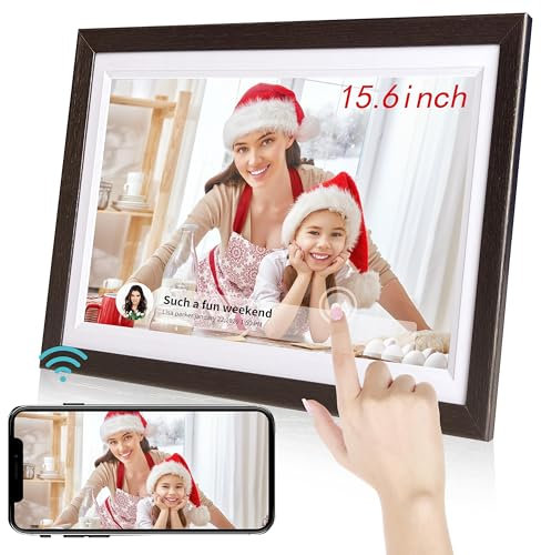 Tibuta 15,6 Zoll Elektronischer Digitaler Bilderrahmen WLAN Frameo - 32GB WiFi Digitale Photo Frame 1366 x 768 HD IPS Touchscreen Speicher Automatische Rotation Teilen Sie Fotos und Videos Sofort