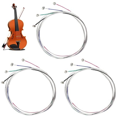 3 Sets Violin Strings for 4/4 3/4 1/2 1/4 Violins Universal Full Set (G D A E) Classic Silver Steel Medium Gauge Strong Violin Strings with Nickel-Plated Ball End Instrument Accessories 12Pcs