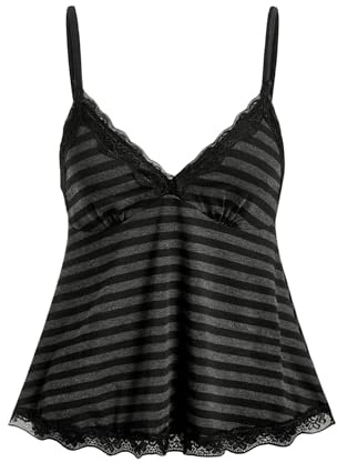 SOLY HUX Womens Y2K Lace Cami Sleeveless Striped Spaghetti Strap Camisole Gothic Babydoll Tops Black Striped X-Small