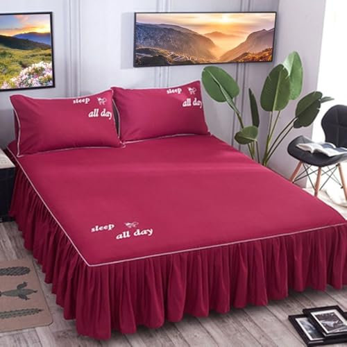Calefee Betttuch 200x220 ohne Kissenbezug, Bettlaken mit Gummizug Polyester Einfarbiges Weinrot
