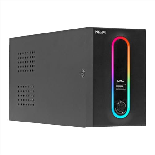 Noua Zeus 1200VA RGB Gruppo di Continuità per Computer PC UPS Line Interactive 1200VA / 720 Watt, AVR, 4 Uscite Schuko, Porta di Ricarica USB 5V/2A