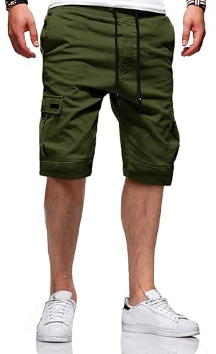 JACKETOWN Pantaloncini Uomo Pantaloncini Cargo Uomo Bermuda in Cotone Pantaloni Casual Estivi Elasticizzati in Vita con Tasche