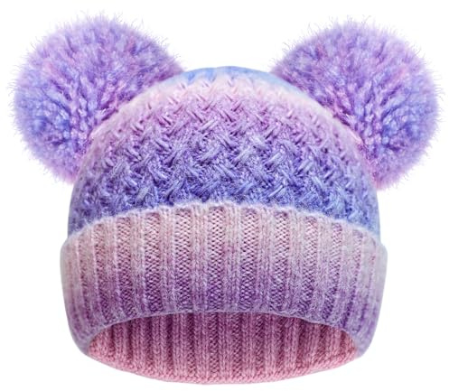 KDVOG Kids Winter Hat Warm Knitted Beanies with Double Pom Pom Thick Ski Cap for Boys Girls 7-12 Years