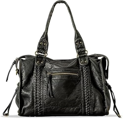 Demiawaking Sac à Main Vintage pour Femme, Grand Sac Bandoulière élégant, Sac Fourre-tout en Cuir pour Femme, Idéal pour le Travail, le Shopping et les Voyages (B - Noir)