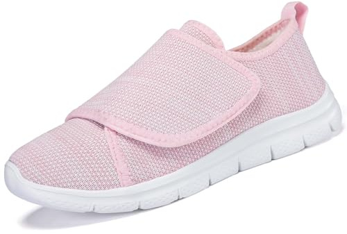 CHDDHX Diabétique Chaussure Orthopédique Femme Large Chaussons Ajustables Chaudes Fourrure Pantoufles Sensibles Confortable Chaussures de Marche Rose Taille 39