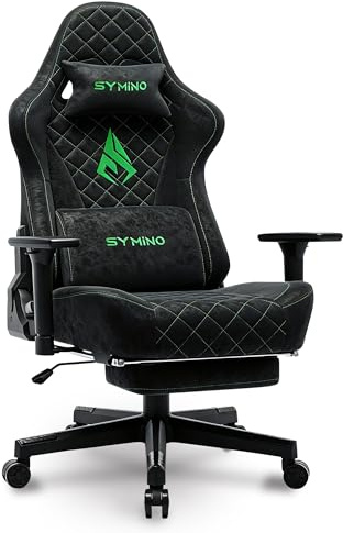Symino Silla Gaming Ergonómica - Sillón Gamer Reclinable (90°-150°) con Soporte Lumbar y Reposacabezas Ajustables, Apoyabrazos 3D - Faux Suede Black, Capacidad 200kg