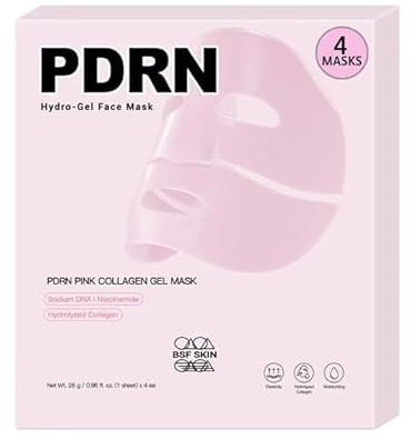 BSF SKIN | Salmon DNA PDRN Pink Collagen Jelly Hydrogel Mask | 11 Peptide Complex | Overnight Face Mask for Glass & Glowy Skin | Moisturizing, Firming, Hydrating & Elasticity Care (28g x4ea)