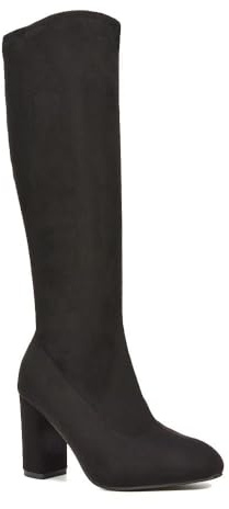 ESSEX GLAM Women's Stretch Knee High Boots Ladies Block Heel Elasticated Calf Faux Suede Long Shoes Size 3-8
