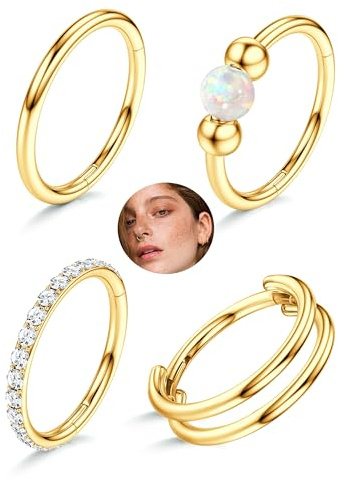Piercing Nariz Aro Acero Quirurgico Para Mujer Hombre,HipoalergéNico Clicker Piercing Oreja Helix Tragus Septum Daith CartíLago 16/18/20G,Hinged Segmento Pendientes Aro Acero Inoxidable 6mm/8mm/10mm