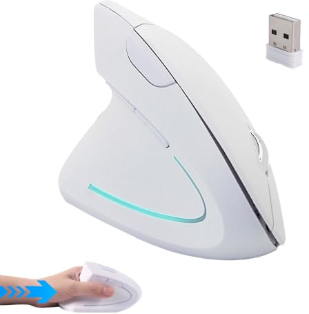 Ratón vertical ergonómico inalámbrico para zurdos, 2,4 G, silencioso, inalámbrico, ratón Ergo, 3 DPI ajustables, 6 botones, para PC, portátil, portátil, ordenador, alivia el dolor de muñeca (blanco)