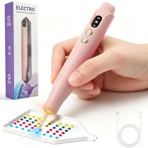 Electric Diamond Art Pen Kit, Wireless Vacuum Pen with 2-Speed Suction & Built-in Warm Light, Lightweight 53g Ergonomic Design for Diamond Painting, USB-C Rechargeable - Pink | 2-Speed Suction & Built-in Warm Light, Lightweight 53g Ergonomic Design for Diamond Painting, USB-C Rechargeable