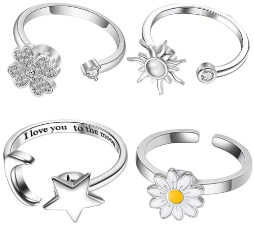 Générique Bague Tournante Pour Femmes Accessoires de Déguisement Modernes | Bagues Femmes Fleur Et Lune Anti-Stress pour Masquerade Scène Rassemblement Trajets Filles Ados Adultes Petite Amie Dames
