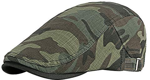 Kangqifen Gorra plana de algodón para hombre y mujer, diseño de camuflaje Gatsby, estilo irlandés, para caza, Newsboy, ajustable, Ejercito Verde, Talla única