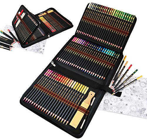 Majoart 95 Buntstifte Skizzierstifte Set Premium Zipper federtasche，Professionelles Farbstift-Set für Erwachsene, Inklusive Federtasche,Farbstift, Graphit und Kohle-Bleistifte und -Zubehör