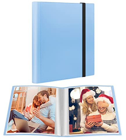 Photo Album 8x10, 8 x10 Photo Album Book Holds 68 Photos, Art Portfolio Binder for 8 x 10 Pictures, Photo Albums for 8x 10 Photos, 10x8 Sheet Protector Folder for Photos, Kids Artwork, Sketch (Blue)