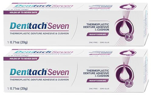 Denture Adhesive and Reliner for Secure Grip, Non-Glue, Zinc-Free, Comfortable, Lasts Up to 7 Days by Denttach (Pack of 2)