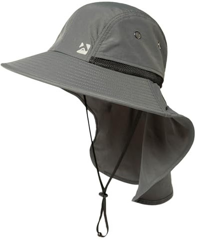 TOP-EX XL/XXL - Sombrero de sol impermeable para hombre, ala ancha, protección solar, gorro de senderismo para exteriores, con protección para la nuca, gorro de safari de verano plegable, 94599_gris,