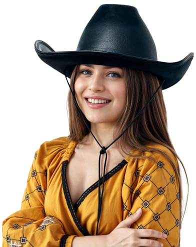 WickedFun Western Black Cowboy Hat for Men and Women – Unisex Adult Texan Cowgirl Hat Fancy Dress Party Accessory