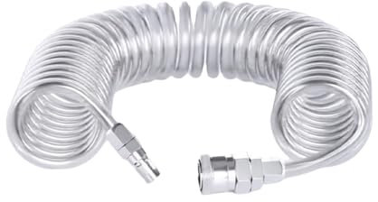 Eabdice Manguera Compresor Aire En Espiral 9m, Aire Comprimido PU Manguera en espiral, con conexión roscada giratoria I extremos de manguera con protección | El diámetro interior es de 8 mm
