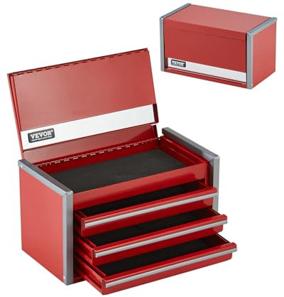 VEVOR Boîte à Outils Métal, 218,4 mm, Caisse à Outils Acier Portable avec 3 Tiroirs, Petit Coffre Outillage, Doublure EVA, Patins PP, Ouverture à Roulement à Billes, Finition Revêtement Poudre, Rouge