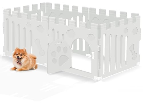 Dog Playpen with Door, 6-Panel Indoor Puppy Playpen, Extra large Strong Plastic Small Pet Safety Fence dog play pen, Non-Slip and Secure Pet Gate, White (156 x 78 x 60cm)
