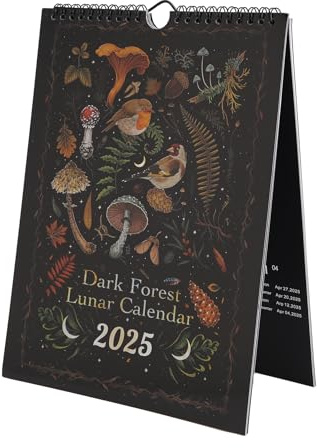Iyalezirk Calendrier lunaire sombre 2025 Pendentif mural Illustré pour bureau, maison, décoration cadeau, calendrier ArtMoon