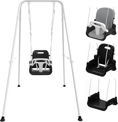 Babyschaukel Outdoor mit weichem Kissen, Faltbare Kinderschaukel mit Metallständer für Drinnen & Draußen, Einfach zu Montieren und zu verstauen für das Spielen im Garten