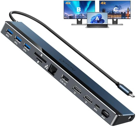 NewQ USB C Docking Station with Dual HDMI 4K, 100W PD-in, 12-in-1 Laptop Dock for Windows, MacBook, Chromebook