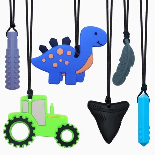 6 Pack Silikon-Kauspielzeug-Halskette für Kinder,Sensorische Beißspielzeuge für Kleinkinder,Kinder mit Autismus, ADHS, Bissige Bedürfnisse, Oral-Kauspielzeug für Erwachsene reduziert Ängste