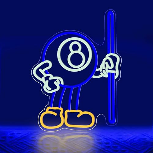Billiards Neon Sign Billiard 8 Ball Neon Sign Billiard Ball Cue LED Light For Pool Zone Sport Game Room Man Cave Bedroom Lounge Rest Room Wall Art Decor