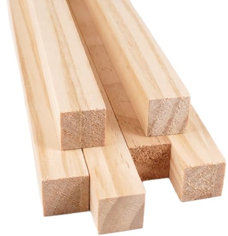 6 Pcs Listones de Maderas 1.9 x 30.5 cm, Natural Varillas Cuadradas de Madera, Resistentes y Duraderas, Palos de Madera sin Terminar, Listones de Madera de 30,5 cm para Carpintería, Manualidades