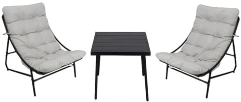 Acomoda Textil - Set de Exterior con 2 Sillones Acolchados y Mesa Auxiliar, Conjunto De Jardin y Terraza con Estructura Metalica Resistente, Comodo y Elegante para Uso Exterior